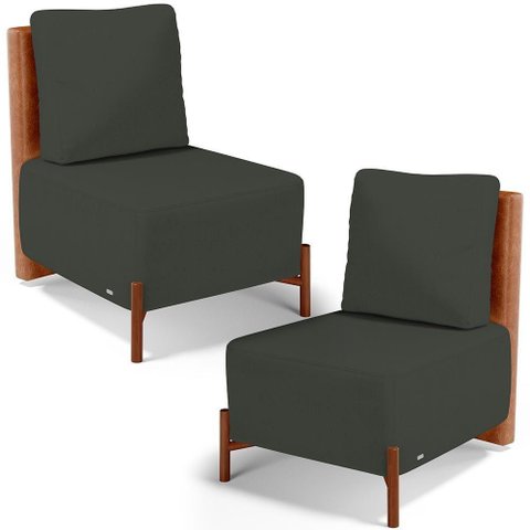 Kit 02 Poltronas Decorativas Sala Estar Living Hungria L02 Couríssimo Camel Linho Verde Musgo -