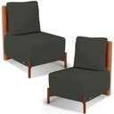 Ver imagem 1 de Kit 02 Poltronas Decorativas Sala Estar Living Hungria L02 Couríssimo Camel Linho Verde Musgo -