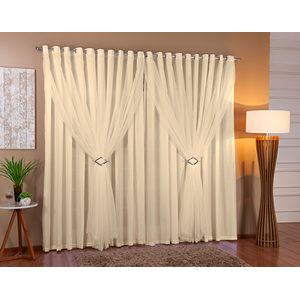 Cortina Lorena 3m Largura X 2,80 Altura Voil e Forro Palha