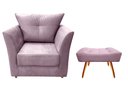 Ver imagem 1 de Kit Poltrona Decorativa Isis + Puff Retangular Suede Rosê Pés Madeira Ms Decor