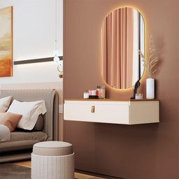 Penteadeira Suspensa Multiuso Console Diana com Puxador em Corino Off-white/nature - 1