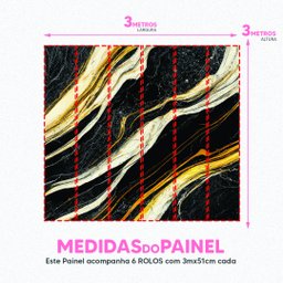 Papel de Parede Painel 3D Mármore Preto Branco Dourado 3M Revestimento Pedra Requinte Auto Colante - 4