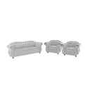 Ver imagem 1 de Um Sofá 3 Lugares + Duas Poltronas Chesterfield Merlo- Veludo Cinza Prata / decoração, sala, rece
