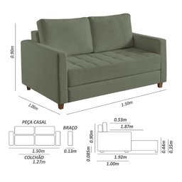 Sofá Cama Casal Marcelle com 2 Lugares em Bouclé e Pés de Madeira Talento Móveis - 3