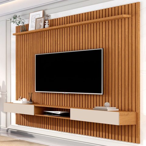 Painel para Tv até 70 Polegadas Morfeu Ripado 2 Portas 1 Prateleira Nature/off White 690 - Pnr Móvei