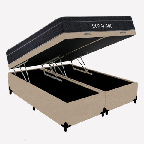 Kit Cama Box com Baú Queen Royal Air Pillow Top Molas Ensacadas Suede