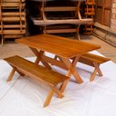 Ver imagem 3 de Conjunto Mesa 2,5m e 2 Bancos Sem Encosto Madeira Maciça Eucalipto