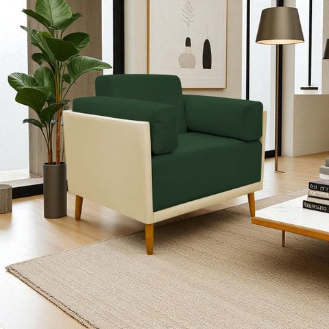 Poltrona Decorativa para Sala Recepção Consultório Isadora Corino Bege e Suede Verde