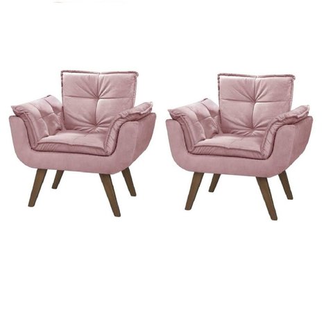 Poltrona Opalla Cadeira Decorativa Suede Rosa Bebê para Escritório Sala de Estar Recepção