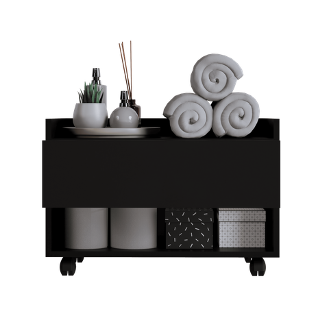 Armário Multiuso para Banheiro Baixo com Rodinhas e Gaveta Preto