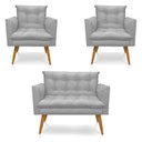 Ver imagem 1 de Kit 2 Poltronas e Namoradeira 2 Lugares Thais Suede Cinza Pés Palito Castanho - Slk Decor
