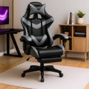 Ver imagem 1 de Cadeira Escritório Gamer Nitro Cinza Ergonômica Couro Sintético Reclinável Altura Ajustável Luvinco