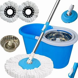Mop Giratório Cesto Inox Esfregão 1.4m com 2 Refils 12 Lts. Balde Azul
