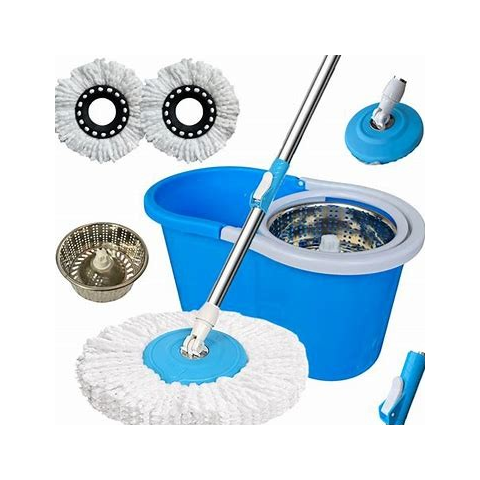 Mop Giratório Cesto Inox Esfregão 1.2m com 1 Refil 12 Lts. Balde Azul