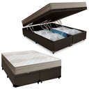 Ver imagem 1 de Cama Box Baú Casal Bipartido Sintético + Colchão de Molas Ensacadas Portobel Ipanema - 138x188x66cm 