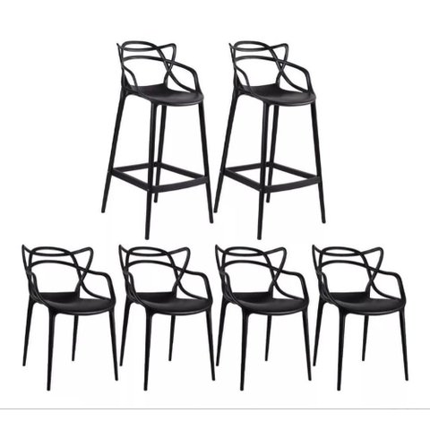 Kit Alegra 4 Cadeiras + 2 Banquetas Altas Ana Maria Cor da Estrutura da Cadeira Preto