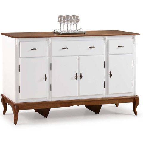 Balcão Linz 4 Portas 3 Gavetas Pés Luis Xv 99 X 175 X 45 Cm (a X L X P) - Cor Branco/imbuia