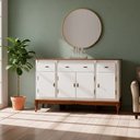 Ver imagem 2 de Balcão Linz 4 Portas 3 Gavetas Pés Luis Xv 99 X 175 X 45 Cm (a X L X P) - Cor Branco/imbuia