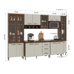 Cozinha Modulada Completa Fidelitá Lisboa 6 Peças 295cm 15 Portas 3 Gavetas com Tampo - 4
