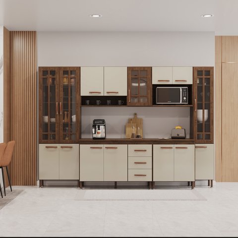 Cozinha Modulada Completa Fidelitá Lisboa 6 Peças 295cm 15 Portas 3 Gavetas com Tampo