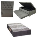 Ver imagem 1 de Bicama Box Baú com Colchão de Espuma Orthopedic + Cabeceira Botonê - Solteiro - Suede Cinza