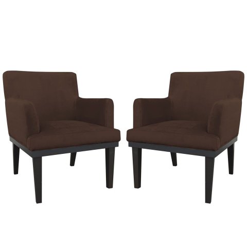 Kit 2 Poltronas Decorativa Vitória Suede Marrom Pés Madeira Mz Decor