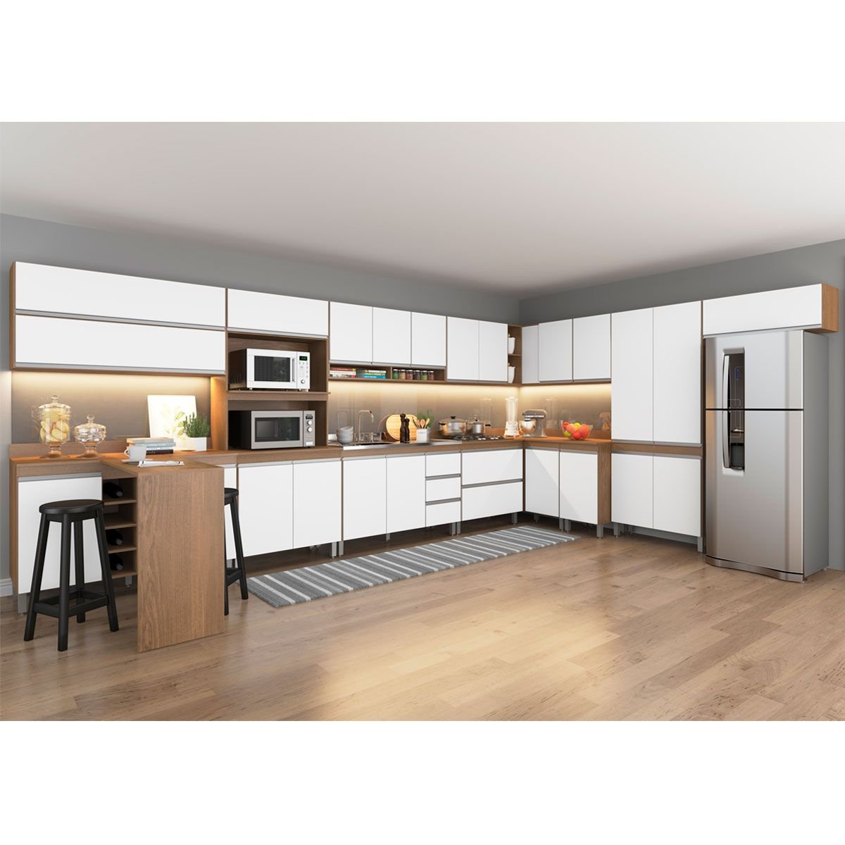 Cozinha Canto Modulada Sabrina 14 Peças 23 Portas 05 Gv 452/294x195x52 Avelã/Branco TX SAB14 - MENU é boa?