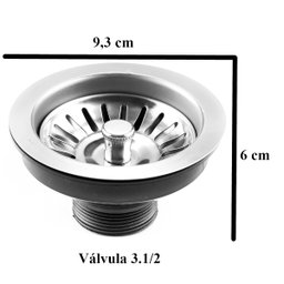 Válvula Pia Inox para Cozinha Cuba 3.1/2 Pino Cromado Padova - 6