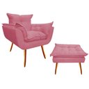 Ver imagem 1 de Kit Poltrona + Puff Decorativo Opala Suede Rosa Pés Madeira Mz Decor