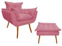 Ver imagem 1 de Kit Poltrona + Puff Decorativo Opala Suede Rosa Pés Madeira Mz Decor