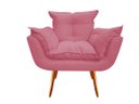 Ver imagem 2 de Kit Poltrona + Puff Decorativo Opala Suede Rosa Pés Madeira Mz Decor