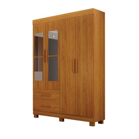 Guarda Roupa Solteiro Recife New 4 Portas 2 Gavetas MDF MDP com Espelho Cinamomo Leifer Móveis