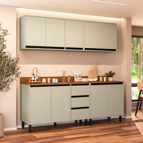Armário de Cozinha Modulada Completa 4 Peças 200cm com Tampo 250040 Koya Politorno Móveis
