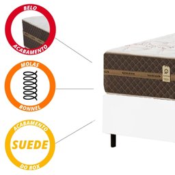 Cama Box Casal Colchão Molas Flora Gazin + Box Sintético 52x138x188 Cor:Branco - 3