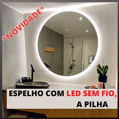 Espelho Redondo 70cm X 70cm Lapidado com Led:branco Frio a Pilha