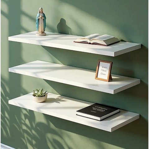 Prateleira MDF Branco 60x20cm Kit 03 Suporte Invisível Flutuante para Loja Casa Quarto Escritorio