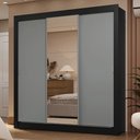 Ver imagem 1 de Guarda-roupa Casal 3 Portas de Correr com Espelho 2 Gavetas Preto/cinza Sublime Madesa
