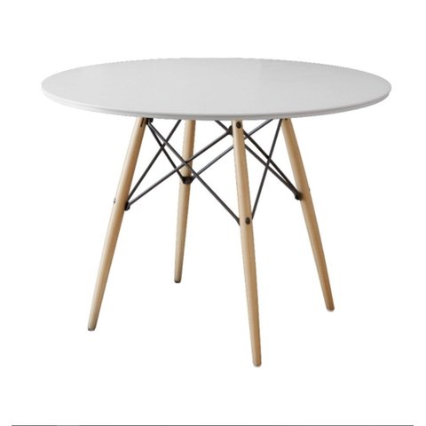 Mesa Eiffel Wood Tampo De Madeira 90 Cm:Branco