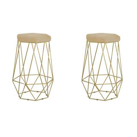 Kit com 2 Banqueta Rubi Dourado Veludo Bege - Fdecor