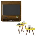 Ver imagem 1 de Sala de Estar com Painel Suspenso Paris e Mesas Laterais e Centro Aline Malbec/amarelo - Pr Móveis