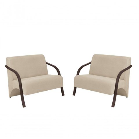 Kit 2 Poltronas 2 Lugares Vênus Suede Braço Madeira