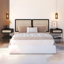 Ver imagem 1 de Cabeceira Cama Casal 160cm e 2 Mesas de Cabeceira com Gaveta Cor:nero com Dourado