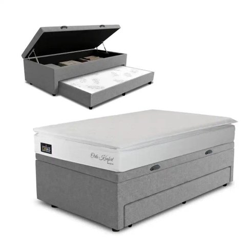 Conjunto Base Box Baú Solteiro Prince com Cama Auxiliar e Colchão Hellen Confort D33 88x188x75