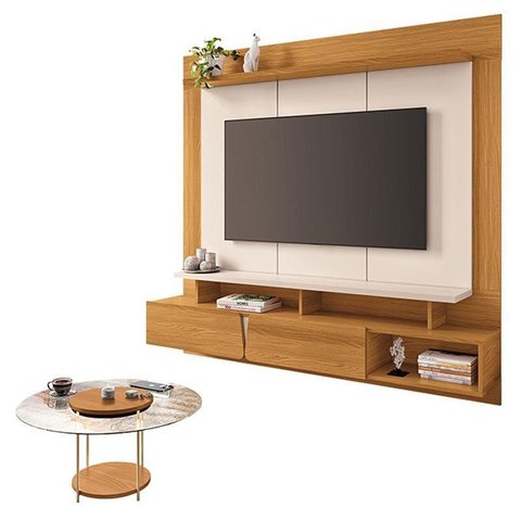 Home Suspenso Zenith Cinamomo Off White com Mesa de Centro Sky com Tampo de Vidro Cinamomo - Hb Mó