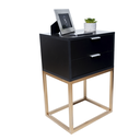 Ver imagem 1 de Mesa de Cabeceira Industrial Preto 40cm com 2 Gavetas Base Dourada - Enviamos Montado