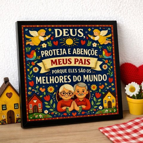 Quadro Benção para Meus Pais 33x33cm Mold Preta Vidro