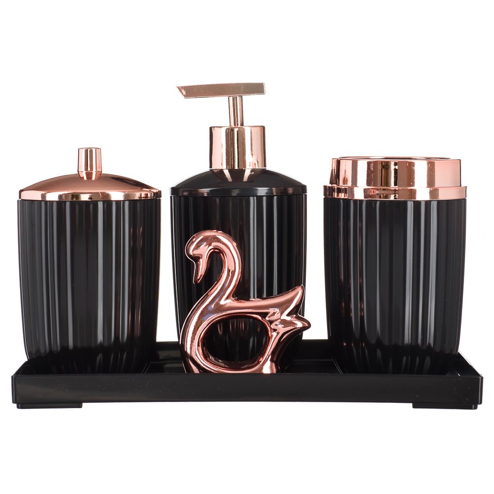 Kit Banheiro Conjunto Lavado C/ Bandeja E Cisne 5 Peças - Preto - 3
