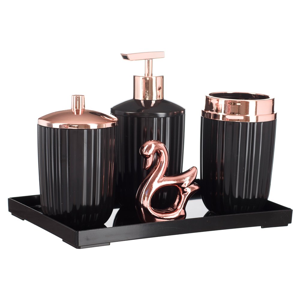 Kit Banheiro Conjunto Lavado C/ Bandeja E Cisne 5 Peças - Preto - 1