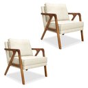 Ver imagem 1 de Kit 2 Poltronas Decorativa Luiza Linho Natural Base em Madeira Castanho - Pallazio