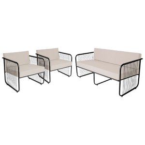 Conjunto 2 Poltronas e 1 Namoradeira para Sala de Estar Córdova em Aço Carbono e Fibra Sintética Ace
